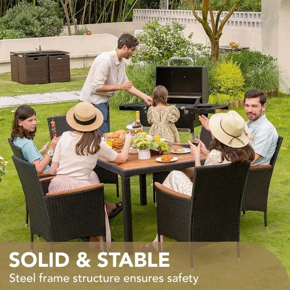 Dining 7 PCS Furniture, Patio Conversation Set with Acacia Wood Table Top, Rattan Outdoor - Jimmys Supplies