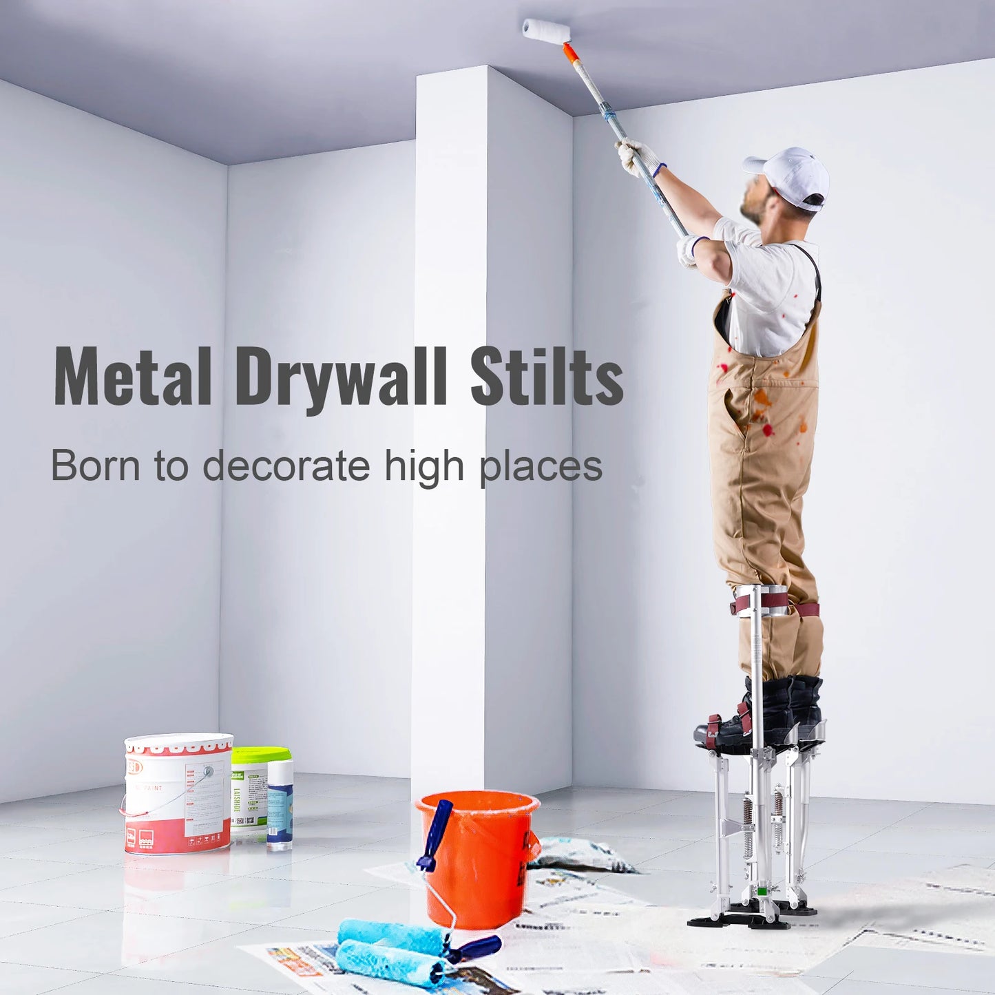 SucceBuy Drywall Stilts 18''-30''/36''-50'' Adjustable Aluminum Tool Stilts Protective Knee Pads Non-Slip Work Stilts for Home