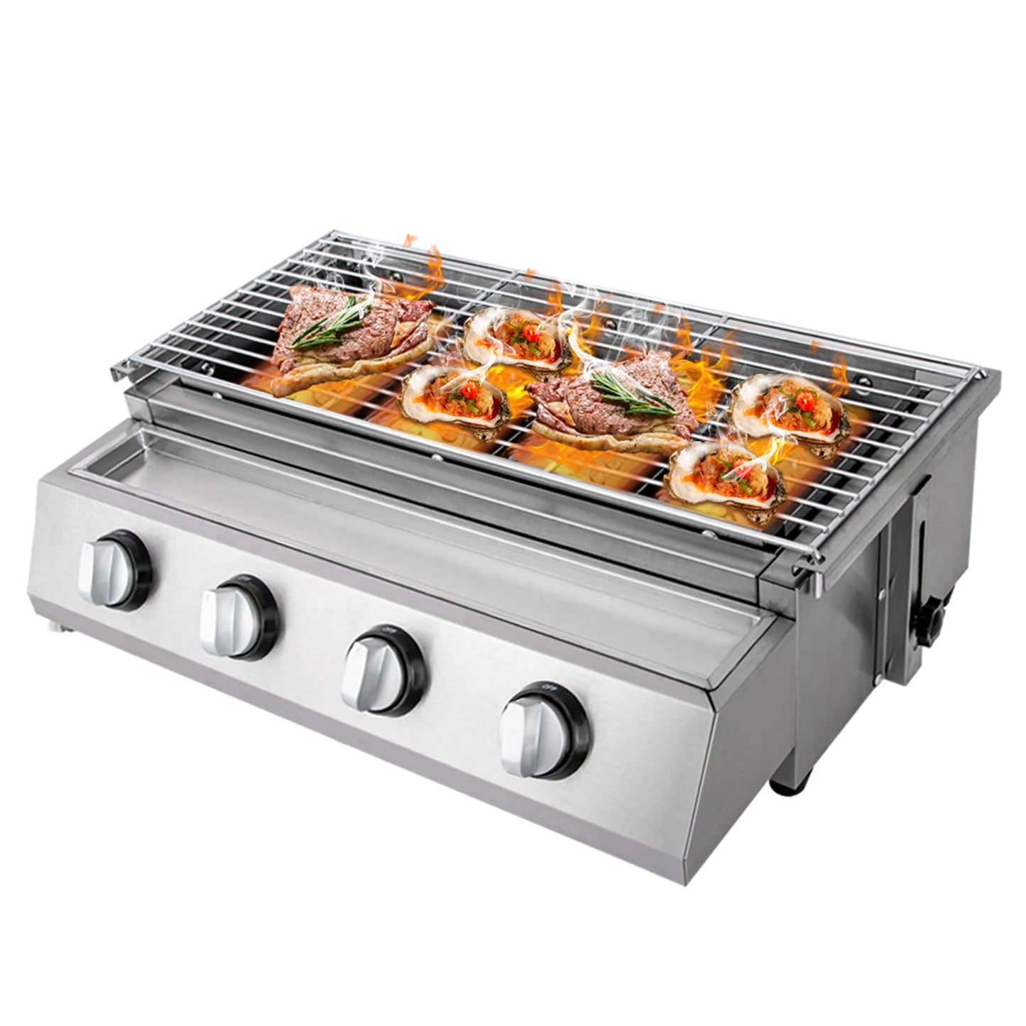 Stainless Steel Smokeless Barbecue Grill 4 Burners LPG Gas Grill Roaster Portable BBQ Grill Removable for Outdoor Patio Garden - Jimmys Supplies