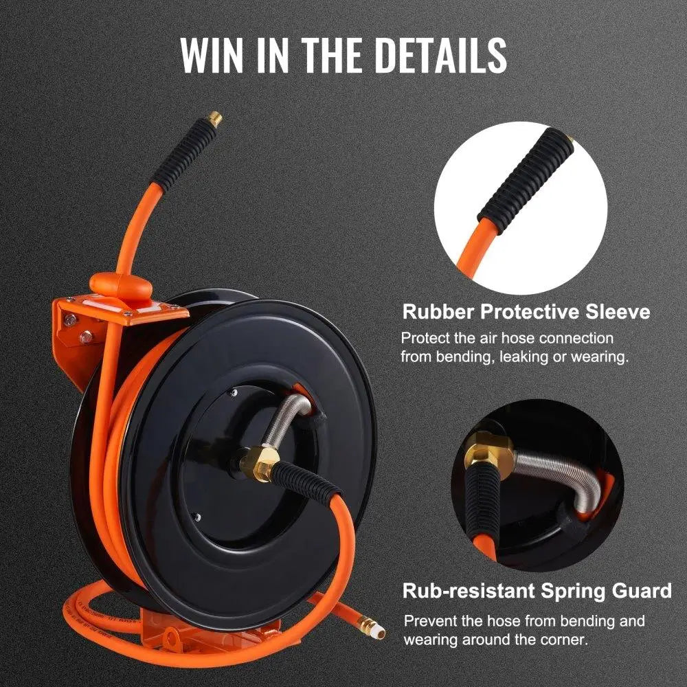 Retractable Air Hose Reel, 3/8 IN x 50 FT Hybrid Air Hose Max 300PSI, Air Compressor Hose Reel with 5 ft Lead in, Ceiling /