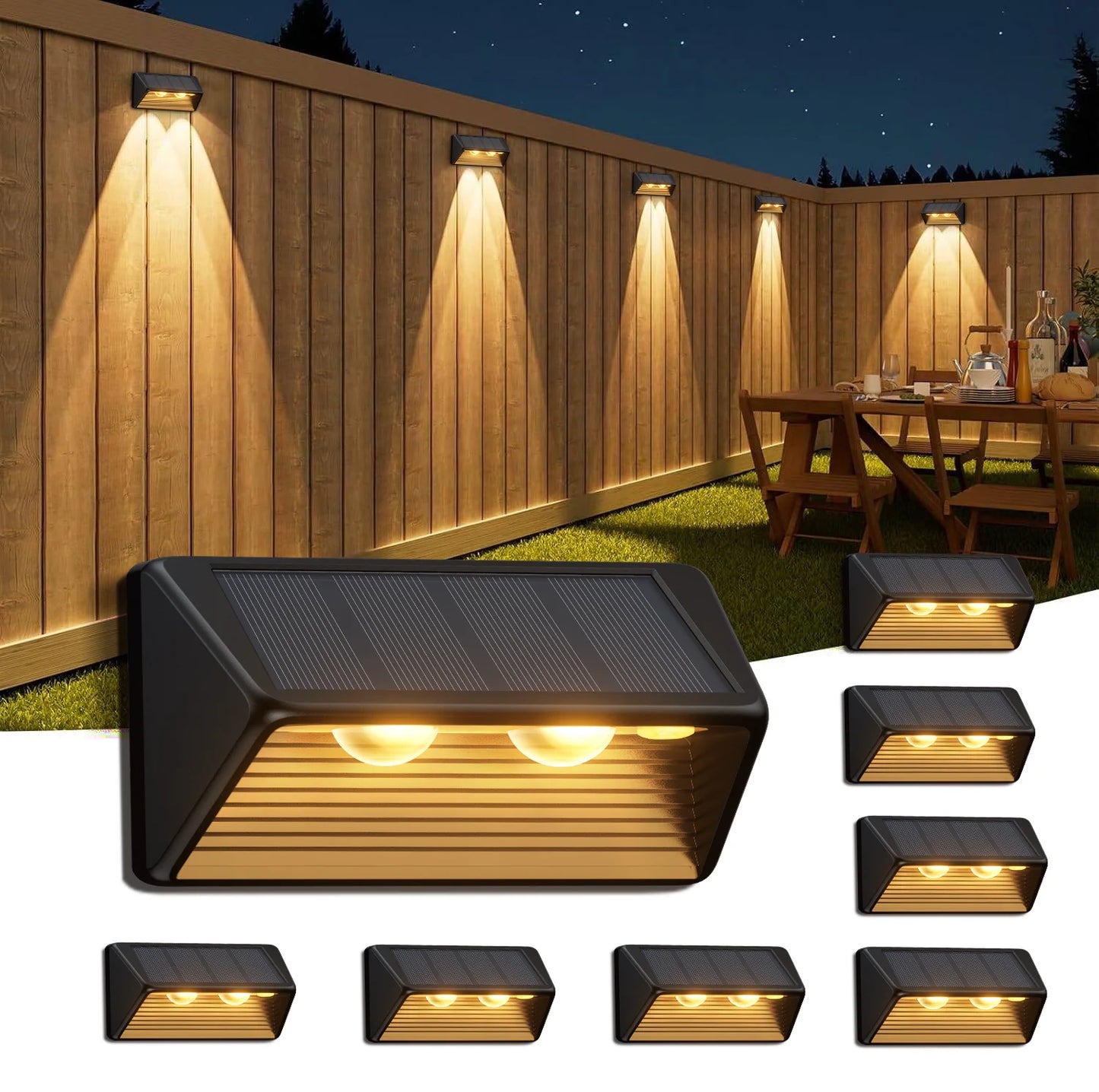 4/8/12-Pack Solar Fence/Step Lights, Cool/Warm White LED, for Walls/Stairs/Yards/Pools