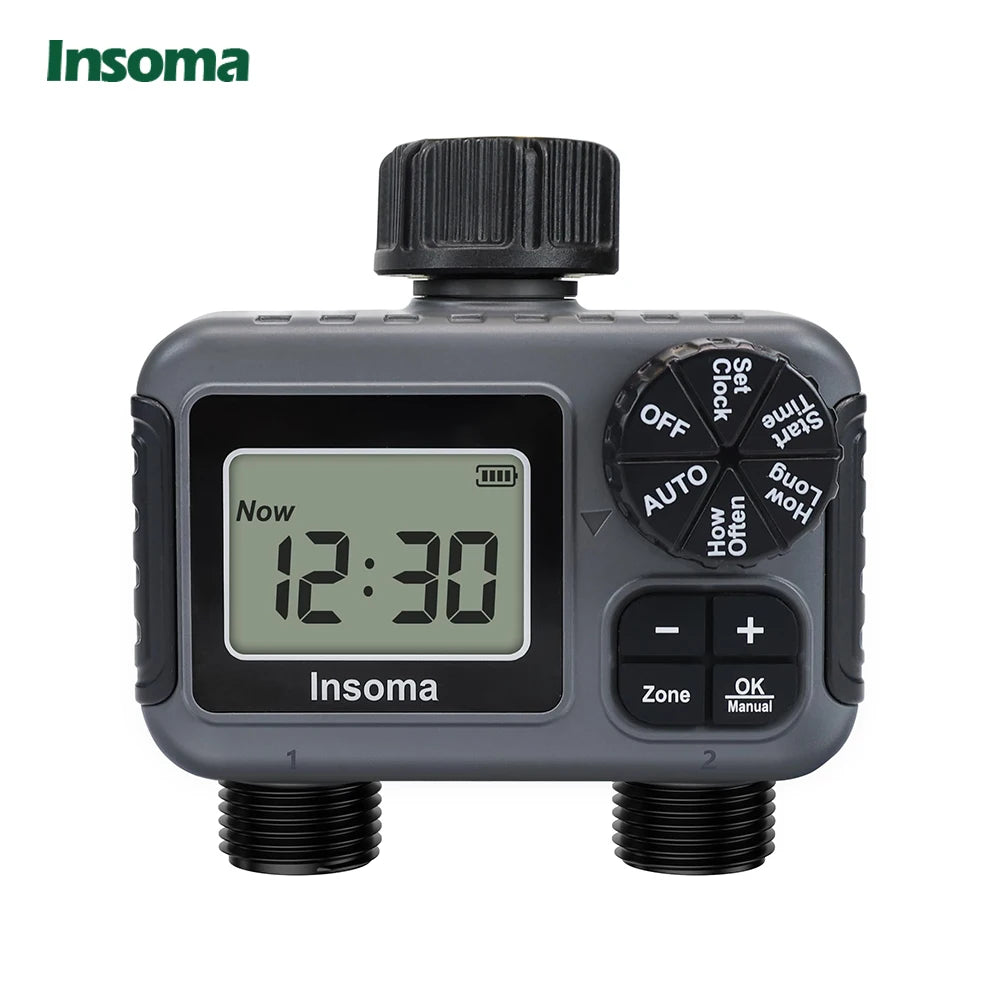 Insoma 2-Zone Sprinkler Timer Programmable Garden Hose Timer Water-Saving Irrigation Controller for Lawn Yard Drip Systems IPX5
