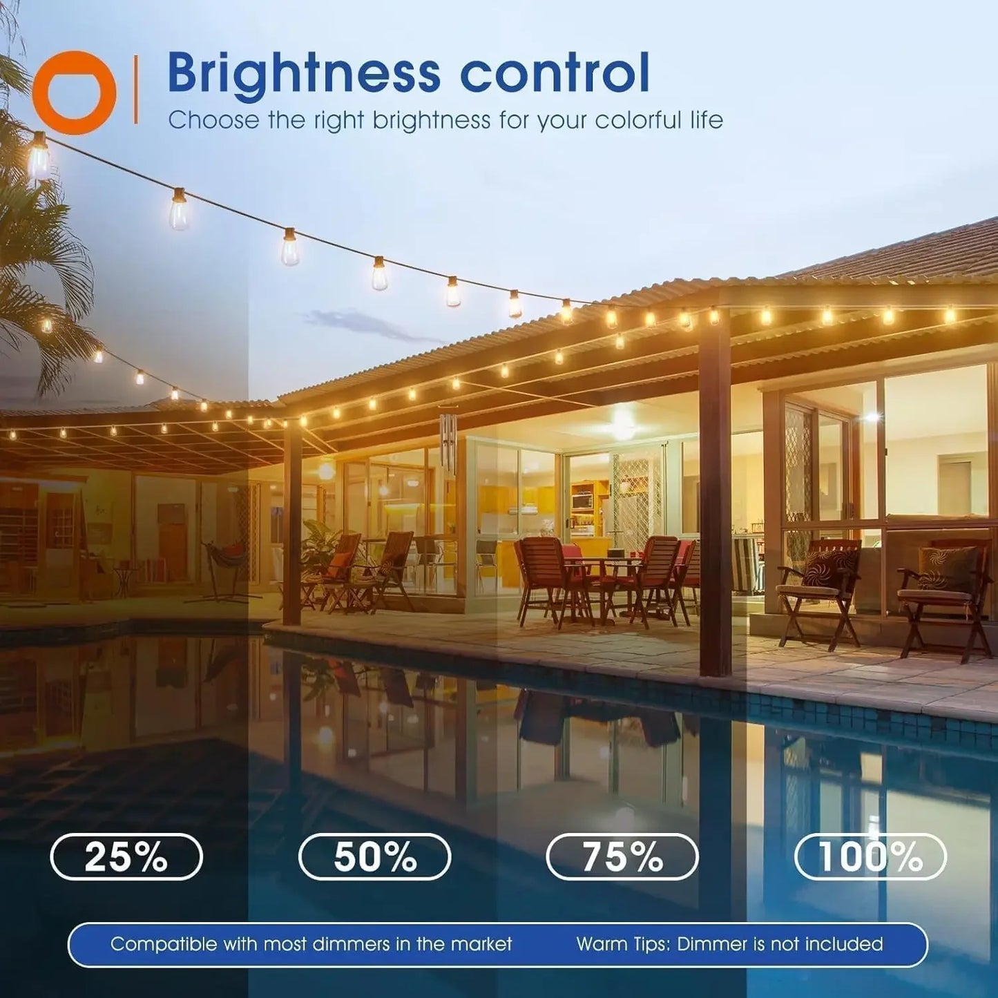 150FT LED Outdoor String Lights Waterproof Patio Lights Shatterproof Bulbs Dimmable Hanging Lights - Jimmys Supplies