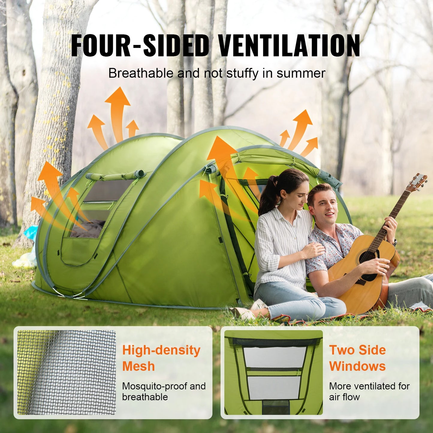 VEVOR Camping Tent Pop Up Tent for 4 Person Easy Setup Waterproof Backpacking Tent with Door & Window for Outdoor Family Camping