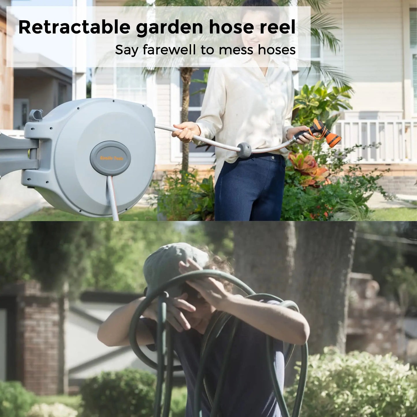 Giraffe Tools CW20 Retractable Garden Hose Reel 5/8" x 65 ft Heavy Duty Water Hose Reel, Swivel Bracket, Any Length Lock