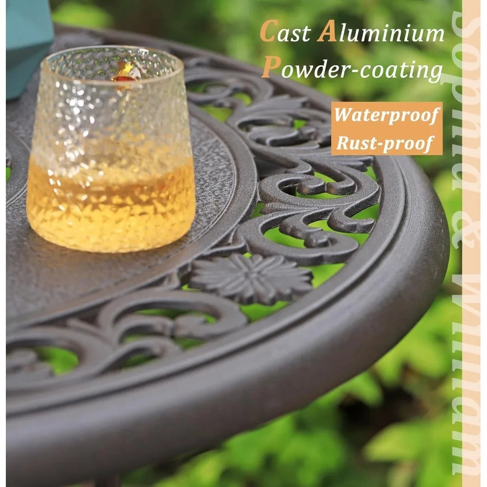 Cast Aluminium Patio Bar Height Table with 1.97" Umbrella Hole, Premium Bronze Outdoor Tall Pub Height Bistro Table for Porch - Jimmys Supplies