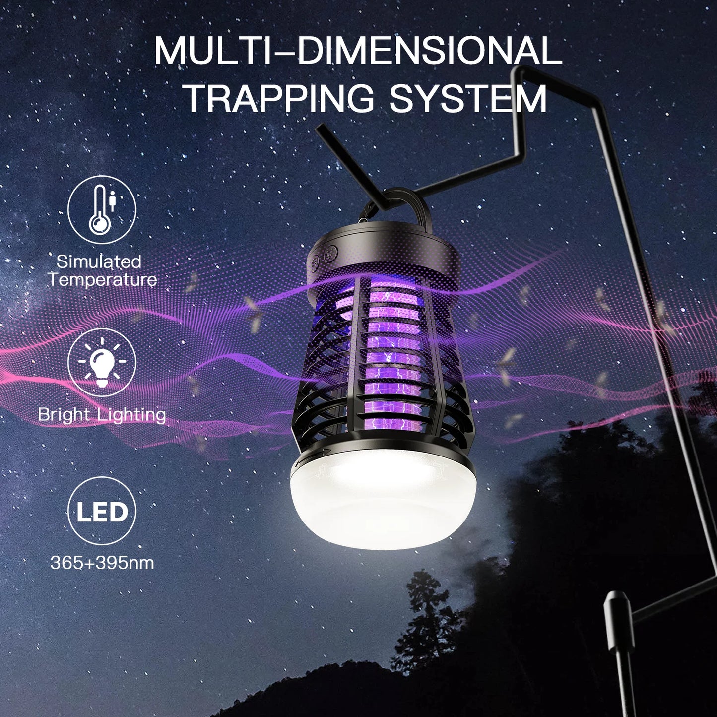 Portable Bug Zapper Rechargeable Wireless Mosquito Killer - 2000mAh Bug Zapper with Light for Outdoor Adventures Garden Yard - Jimmys Supplies