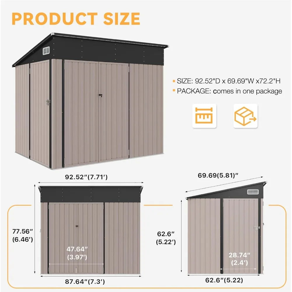 7.5'x5.5' Outdoor Storage Shed with Triple Lockable Doors, Metal Storage Cabinets with Sloping Roof for Tools and Bikes - Jimmys Supplies