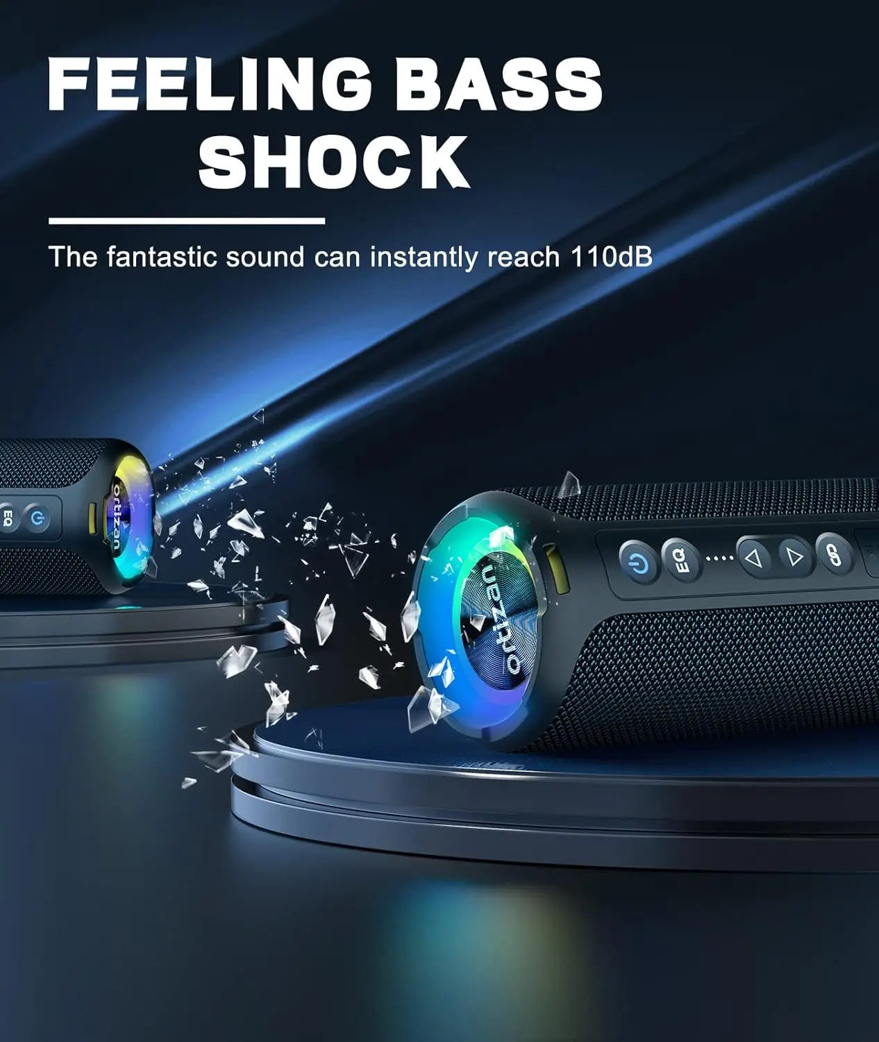 Ortizan Bluetooth Speakers 40W Enhanced Bass Portable Outdoor Wireless Speaker 30Hrs IP7 Waterproof Shower Speaker Bluetooth 5.3 - Jimmys Supplies