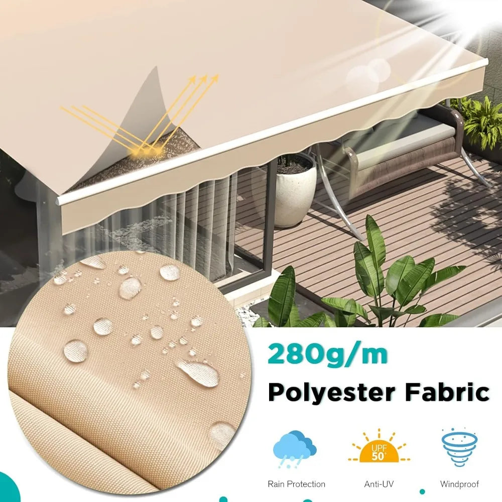 Manual Retractable Awning Sun Shade Patio Awning Cover Outdoor Patio Canopy Sunsetter Deck Awnings with Manual Crank Handle - Jimmys Supplies