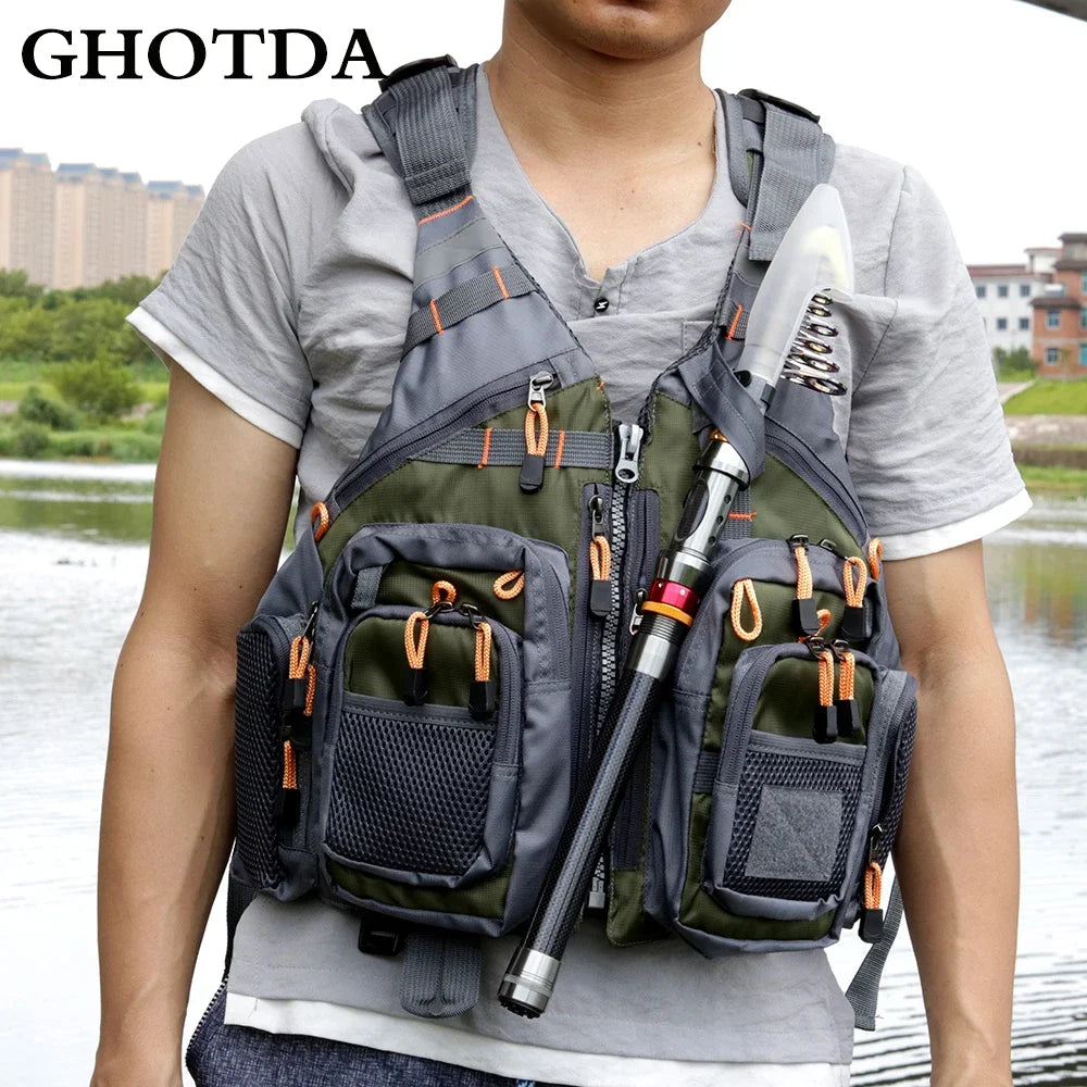 GHOTDA Fly Fishing Vest Polyester Outdoor Swimming Life Backpack for Carp Pesca - Jimmys Supplies