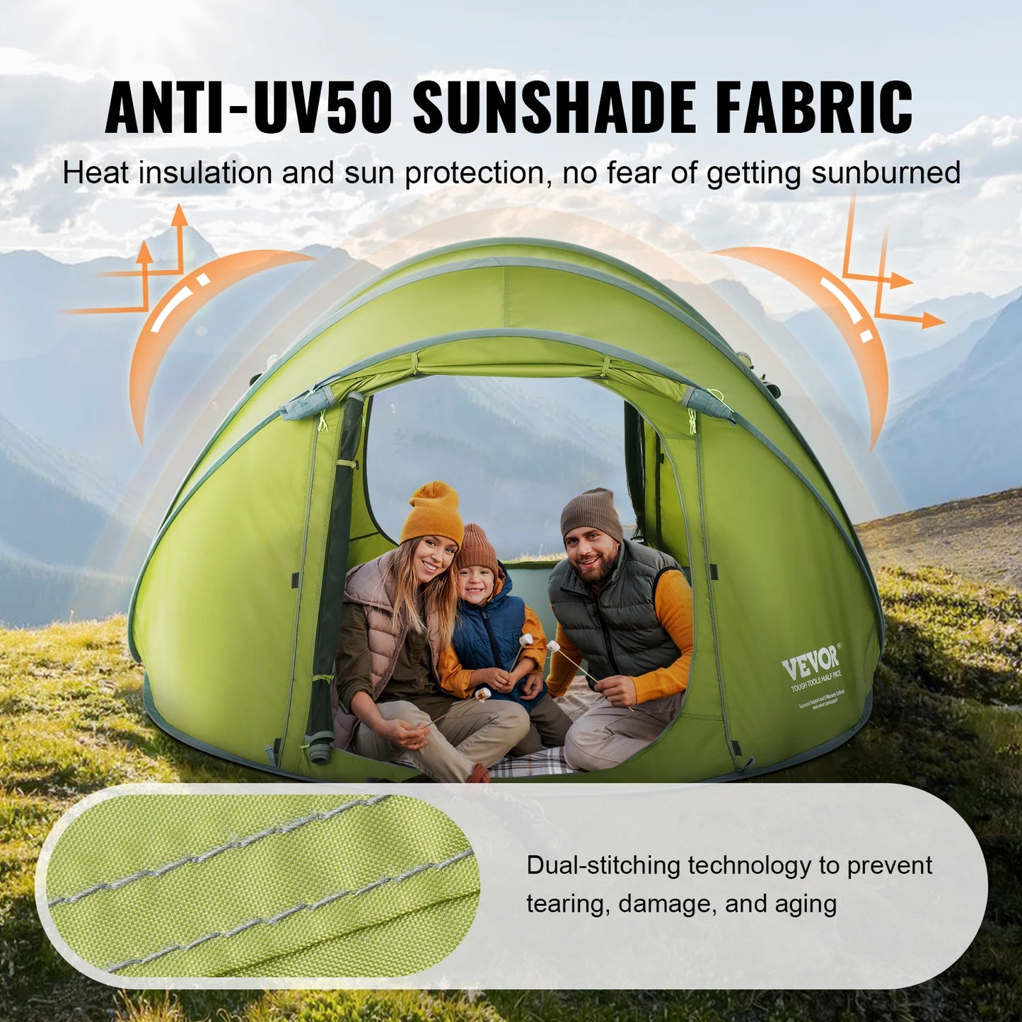 VEVOR Camping Tent Pop Up Tent for 4 Person Easy Setup Waterproof Backpacking Tent with Door & Window for Outdoor Family Camping