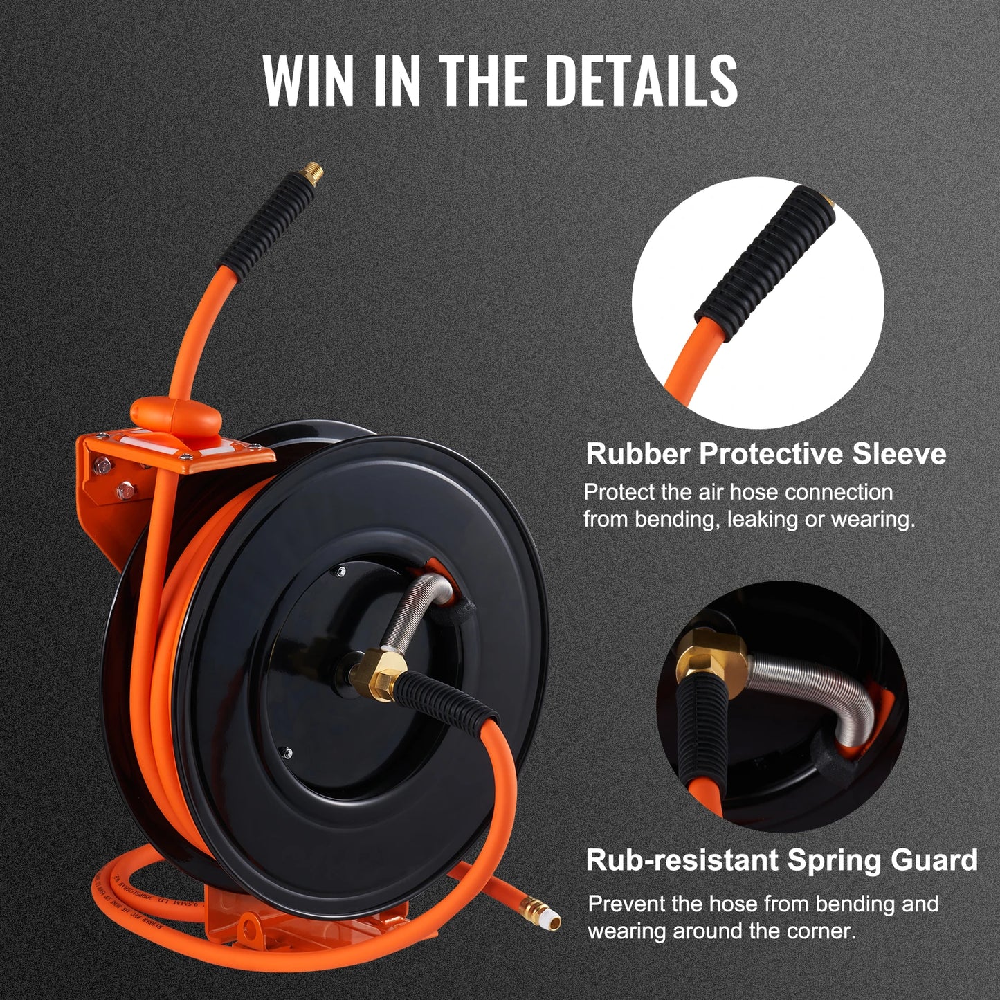 SucceBuy Retractable Air Hose Reel 50FT Hybrid Compressor Hose Reel 5In Wall Mount Heavy Duty Double Arm Stainless Steel Reel