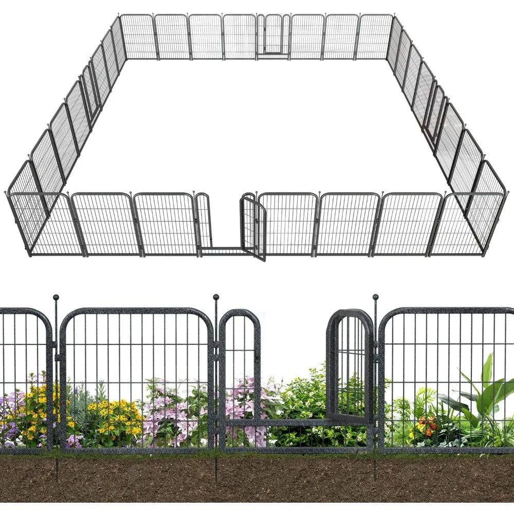Decorative Garden Metal Fence 36ft (L)×40in (H) with 14 Panels 2 Gate Outdoor, No Dig Rustproof Wire, Animal Barrier Fencing for - Jimmys Supplies
