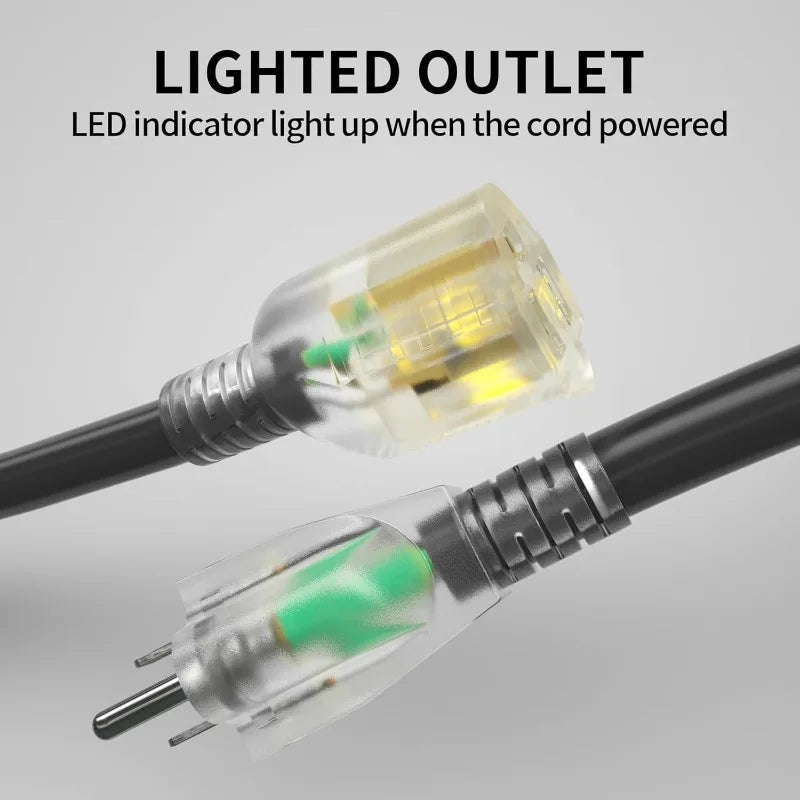 Cord Waterproof Heavy Duty 10 Gauge 3 Prong, Flexible Cold-Resistant Long Power Cord Outside
