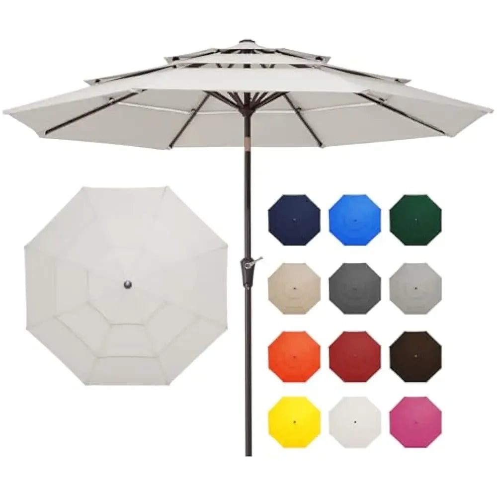 9FT 3 Tier Patio Umbrella Outdoor Umbrella Table Umbrellas w/Push Button Tilt and UV Protection Outside Garden Pool Umbrella - Jimmys Supplies