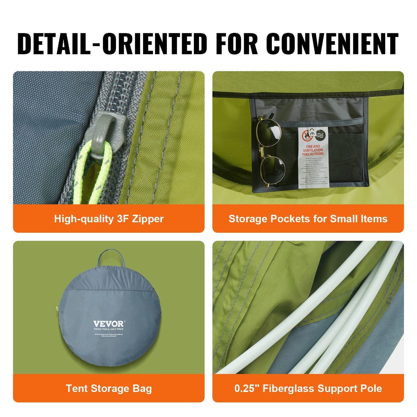 VEVOR Camping Tent Pop Up Tent for 4 Person Easy Setup Waterproof Backpacking Tent with Door & Window for Outdoor Family Camping