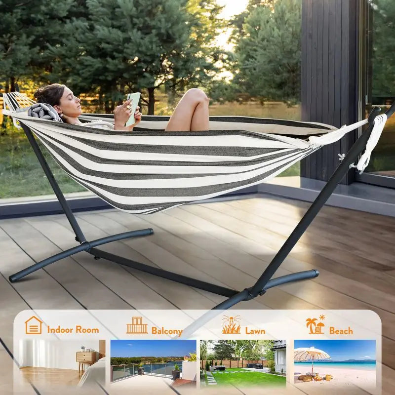 Gyroor Hammock with Adjustable Stand- Stylish Hammock Bed w/Storage Bag, 600lb Capacity - Jimmys Supplies