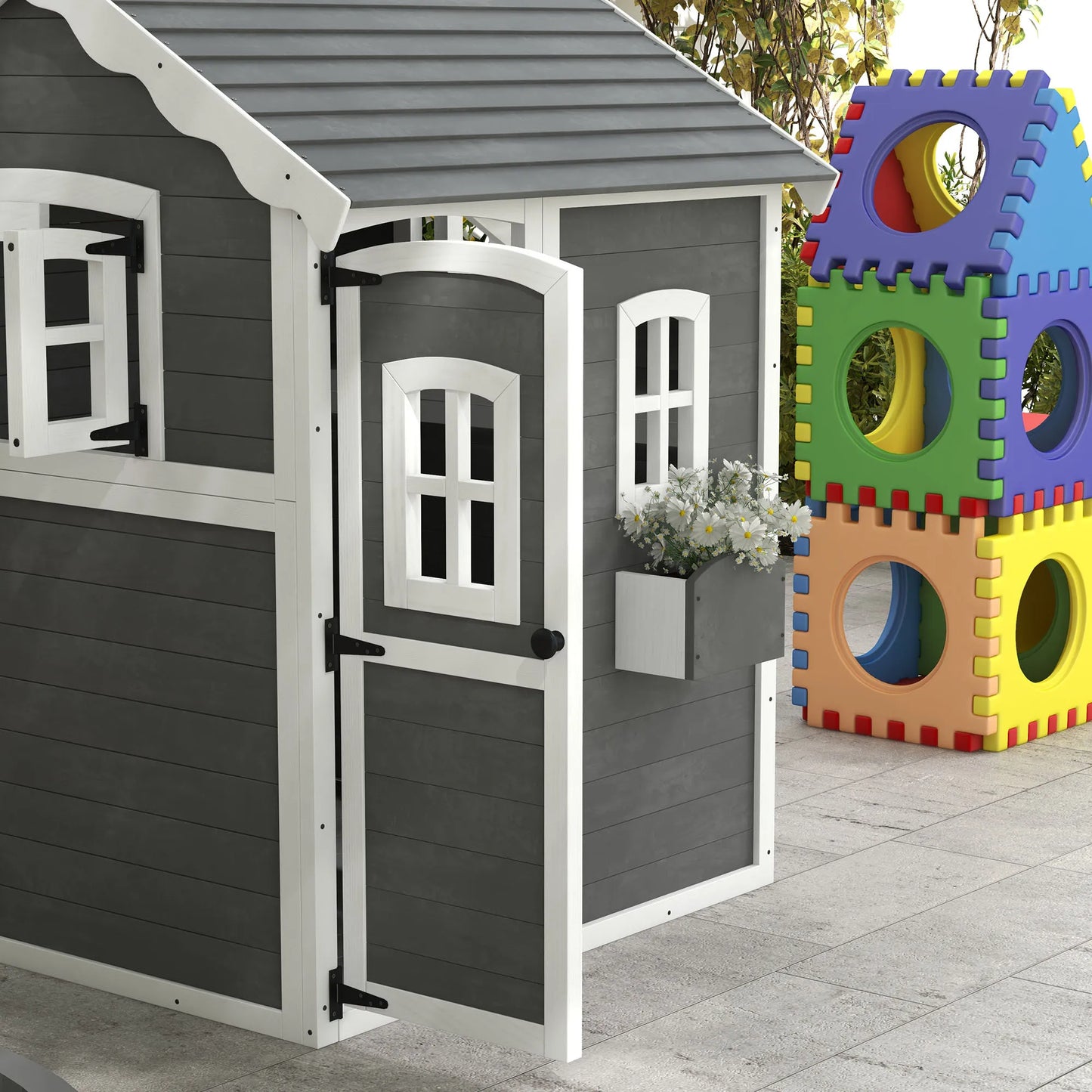 Outsunny Playhouse for Kids, Backyard Wooden Cottage - Jimmys Supplies