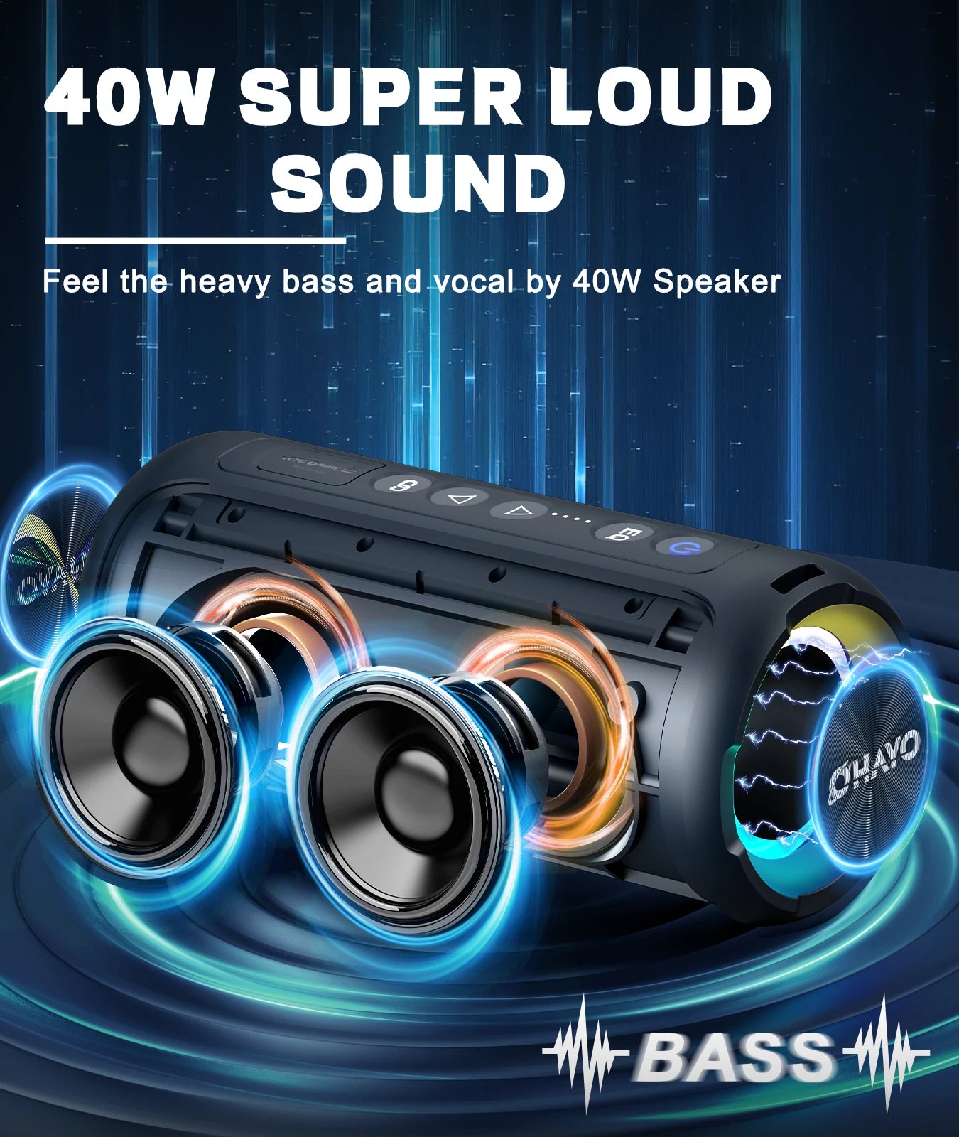 Ortizan Bluetooth Speakers 40W Enhanced Bass Portable Outdoor Wireless Speaker 30Hrs IP7 Waterproof Shower Speaker Bluetooth 5.3 - Jimmys Supplies