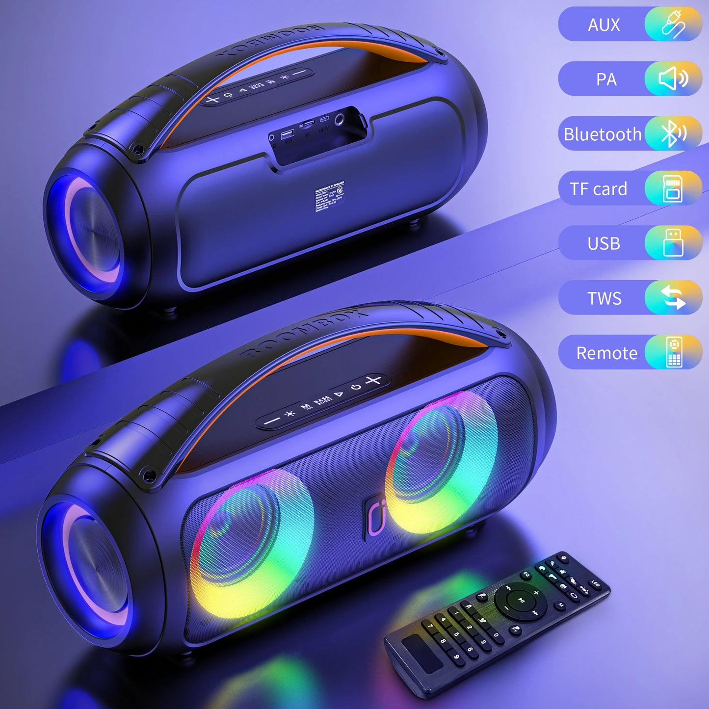 FanFun D16T Portable Bluetooth Speaker Loud Boombox Speaker with Subwoofer Powerful Deep Bass Stereo Sound IP65 Waterproof - Jimmys Supplies