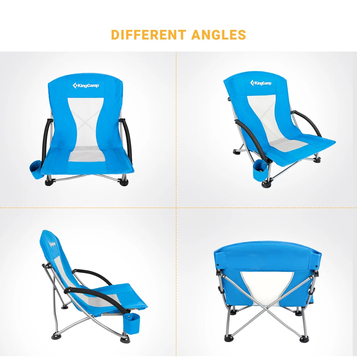 KingCamp 2 Low Seat Beach Chair Folding Chairs, Camping Concert, with Armrests and Cup Holder - Jimmys Supplies