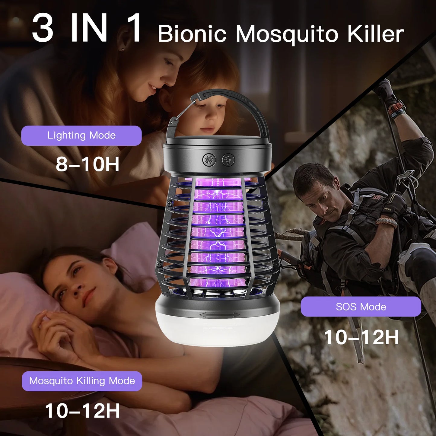 Portable Bug Zapper Rechargeable Wireless Mosquito Killer - 2000mAh Bug Zapper with Light for Outdoor Adventures Garden Yard - Jimmys Supplies