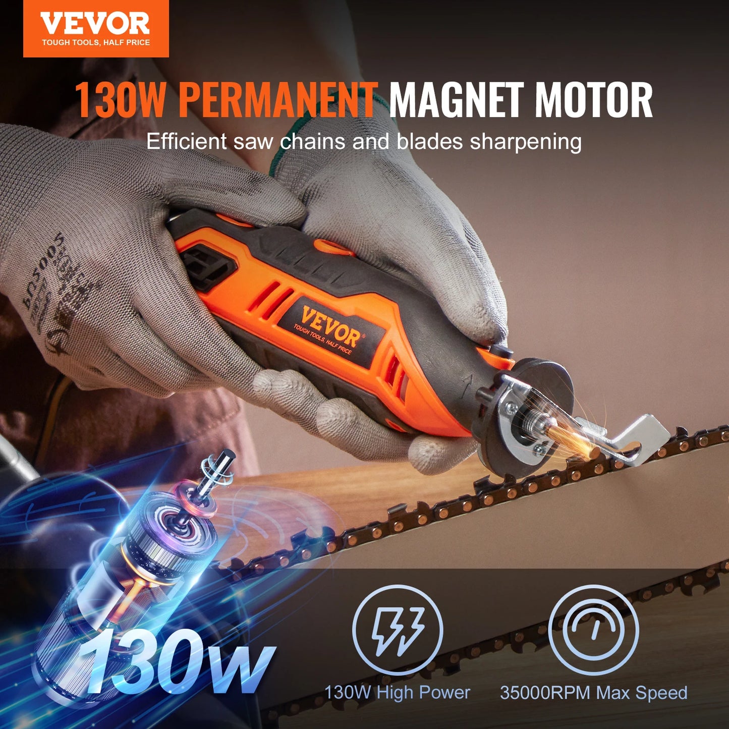 VEVOR Electric Chainsaw Sharpener Kit 35000RPM 6 Speeds - Jimmys Supplies