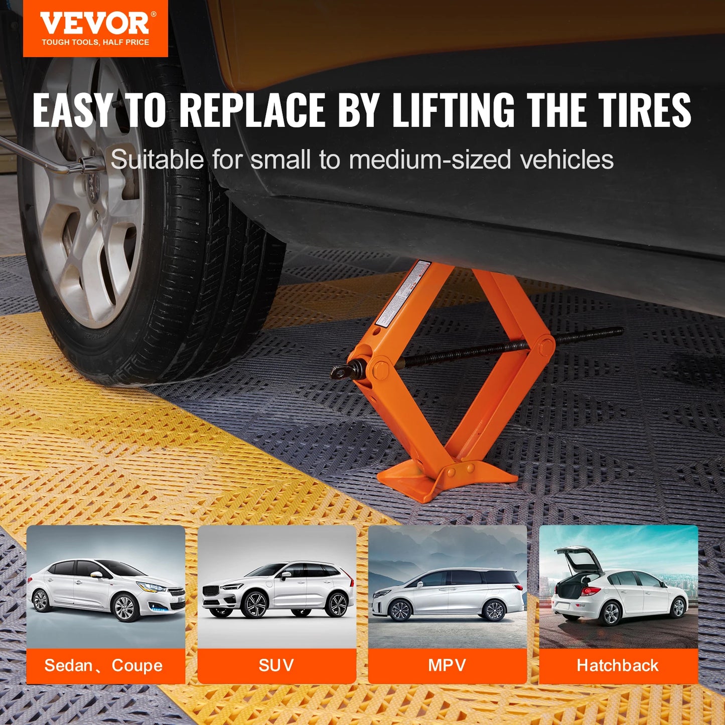 VEVOR Scissor Jack 2.5 Ton Lifting Range 3.7"-17.1" Portable - Jimmys Supplies