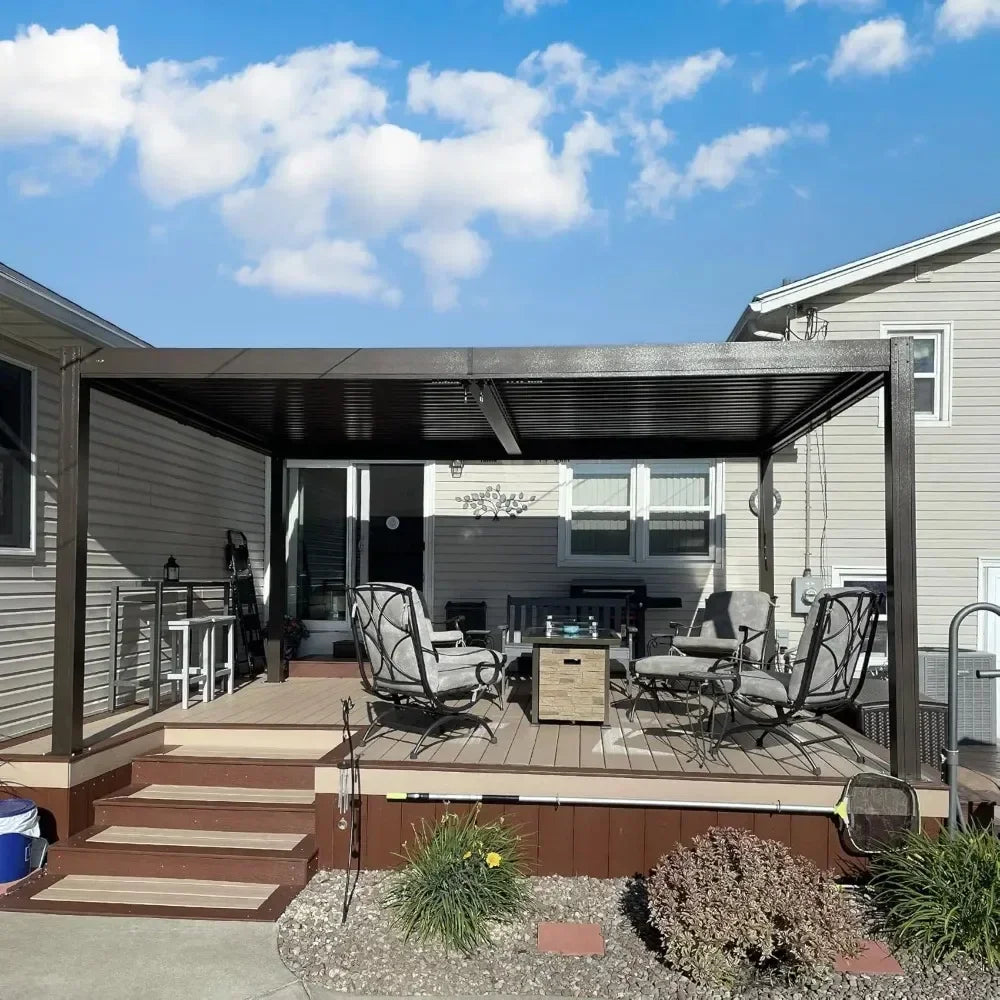 Outdoor Louvered Pergola with Adjustable Steel Roof - Jimmys Supplies
