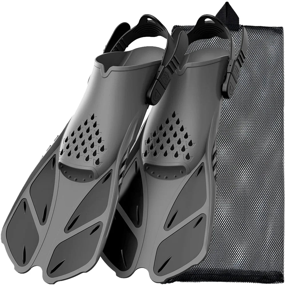 Adjustable Snorkel Fins with Buckles Short Silicone Swimming Flippers Open Heel Travel Size for Adults Men and Women - Jimmys Supplies