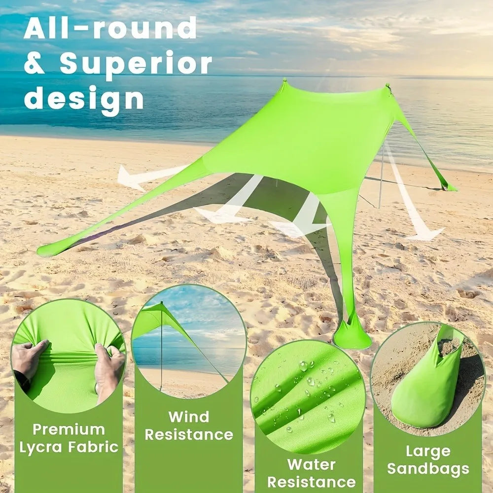 Pop-up beach tent Sunshade UPF50+ with ground nails and stabilizer poles, outdoor sunshade tent for camping trips, fishing, back - Jimmys Supplies