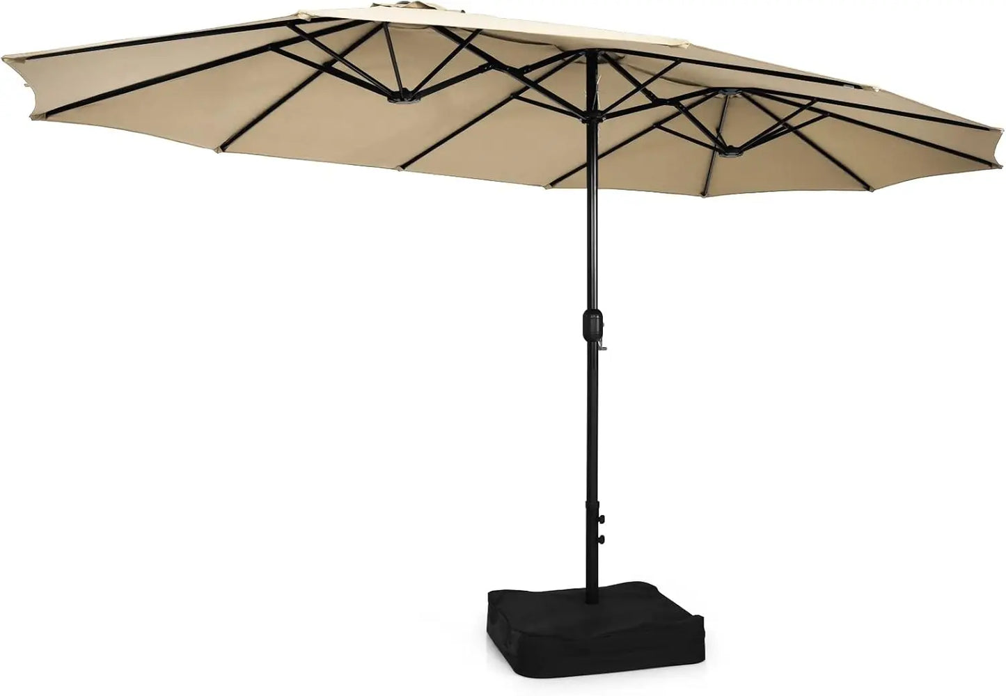 15FT Double-Sided Patio Umbrella with Base, Extra-Large Market Umbrella W/Crank System, Outdoor Twin Umbrella