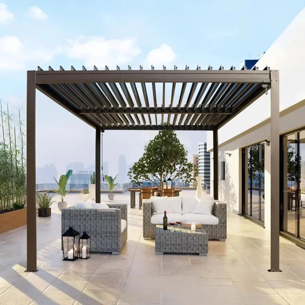Outdoor Louvered Pergola with Adjustable Steel Roof - Jimmys Supplies