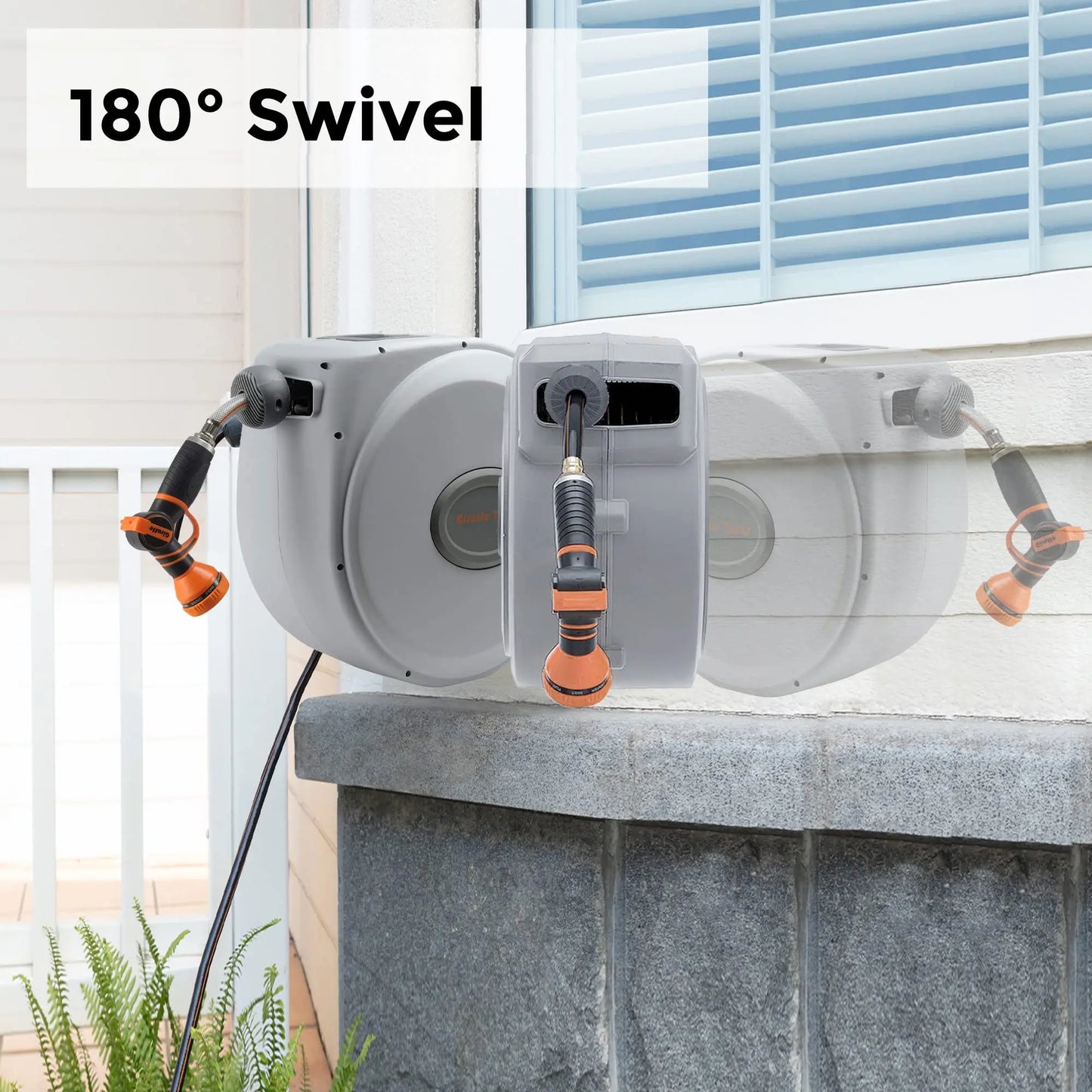 Giraffe Tools CW20 Retractable Garden Hose Reel 5/8" x 65 ft Heavy Duty Water Hose Reel, Swivel Bracket, Any Length Lock