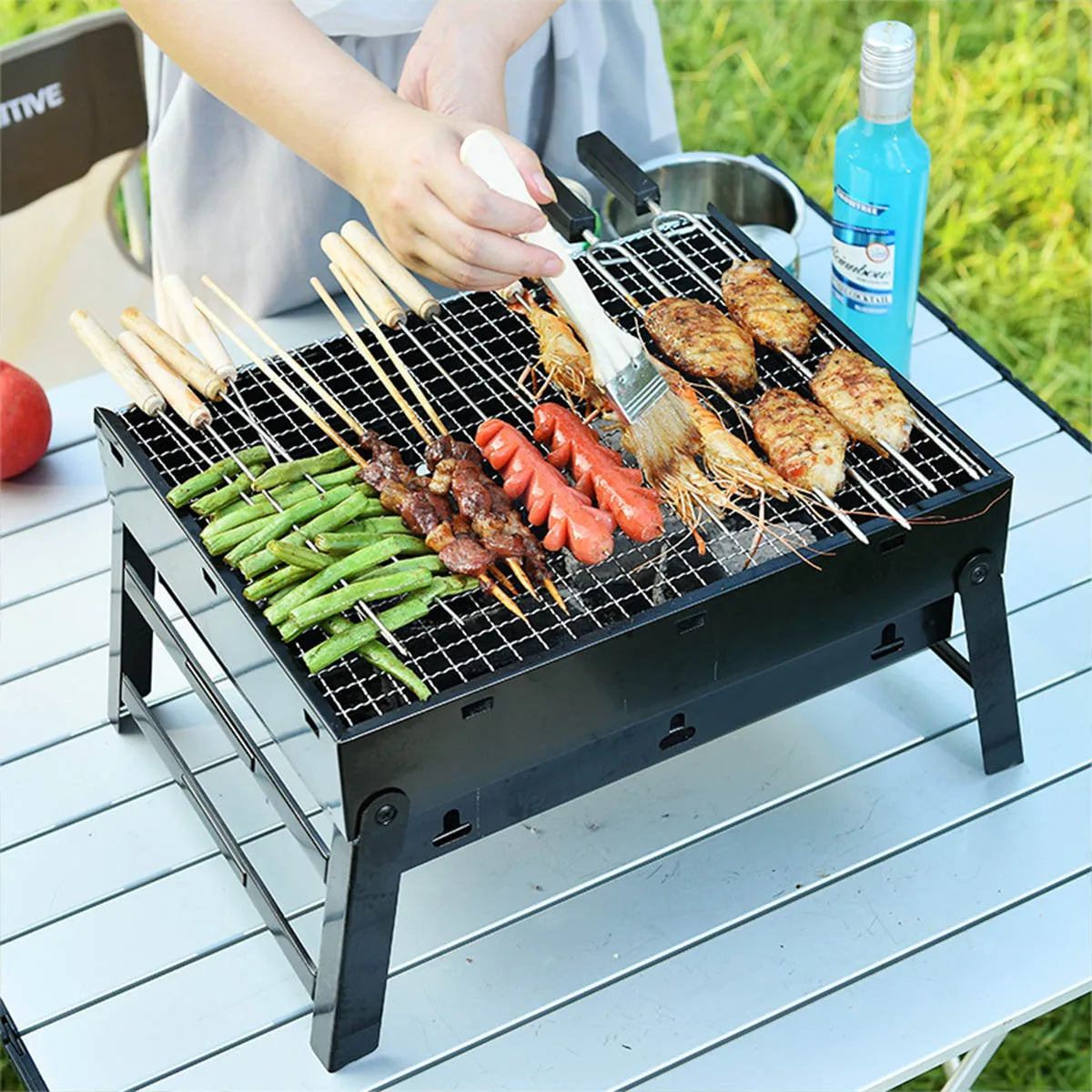 Portable BBQ Charcoal Grill Stainless Steel Small Mini BBQ Tool Kit Outdoor Cooking Camping Picnic Beach Portable BBQ - Jimmys Supplies
