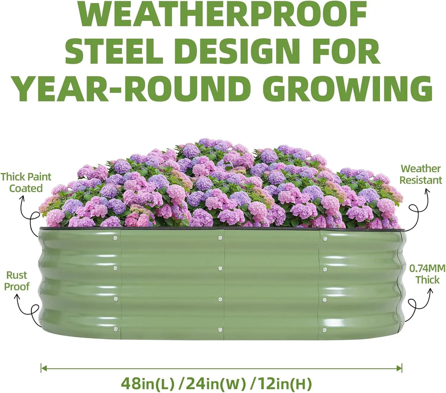 Galvanized Raised Garden Bed - 4×2×1ft (2 Packs) Planter Raised Beds for Gardening | Oval Metal Garden Planter Box with Safety E