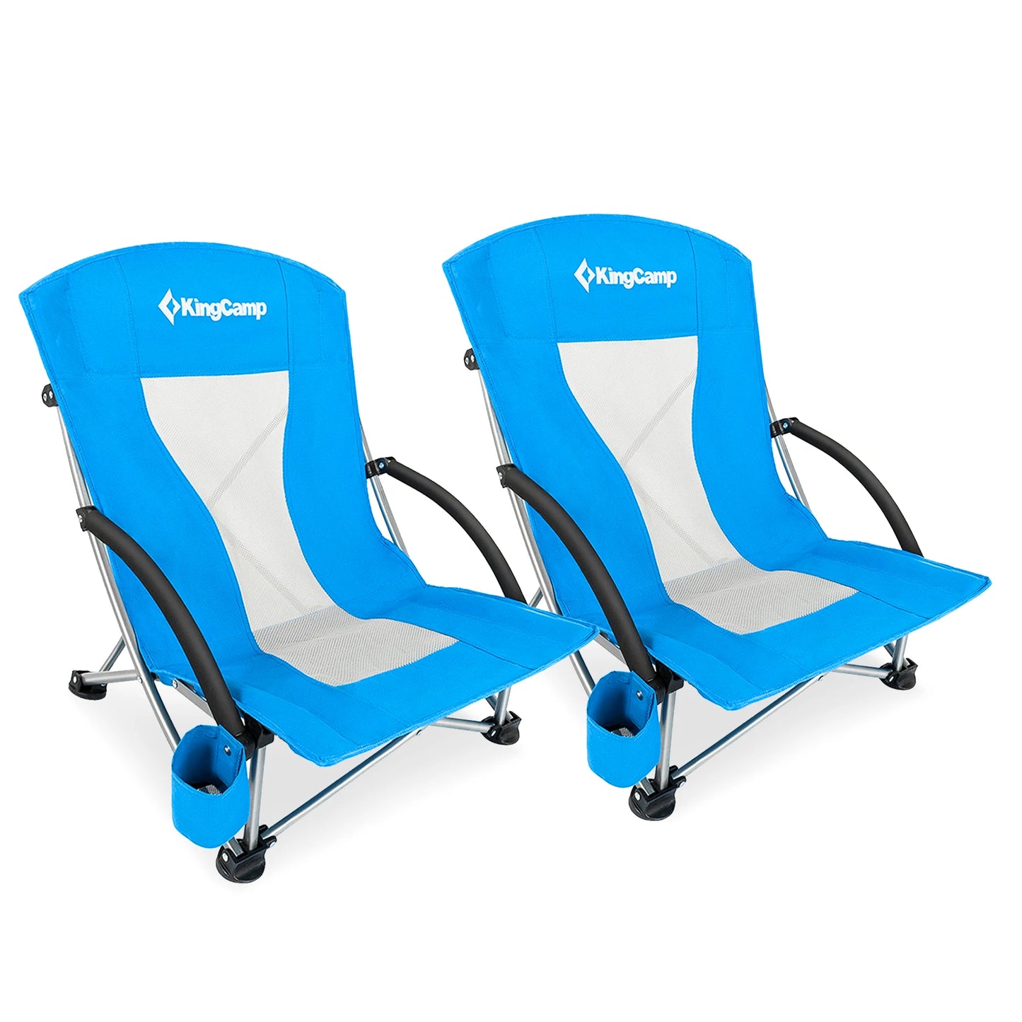 KingCamp 2 Low Seat Beach Chair Folding Chairs, Camping Concert, with Armrests and Cup Holder - Jimmys Supplies