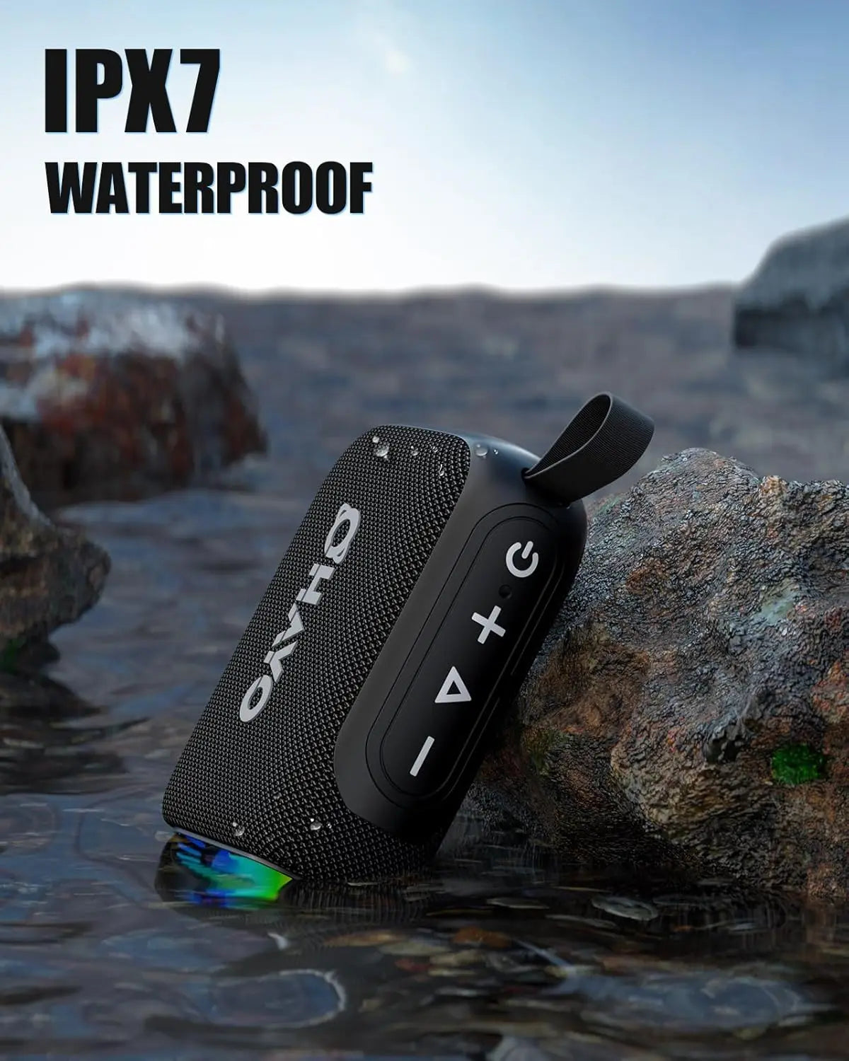 OHAYO Bluetooth Speaker Small Music Box Bluetooth 5.3 with RGB Light, Outdoor Portable Speaker with 24H Battery, IPX7 Waterproof