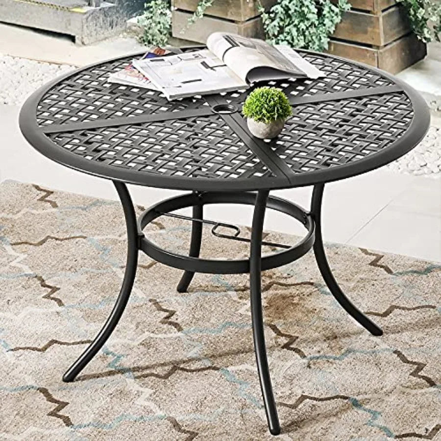 Romayard 42 Inch Outdoor Dining Table Round Patio Bistro Table PowderCoated Steel Frame Top Patio Dining Table Outdoor Furnitur