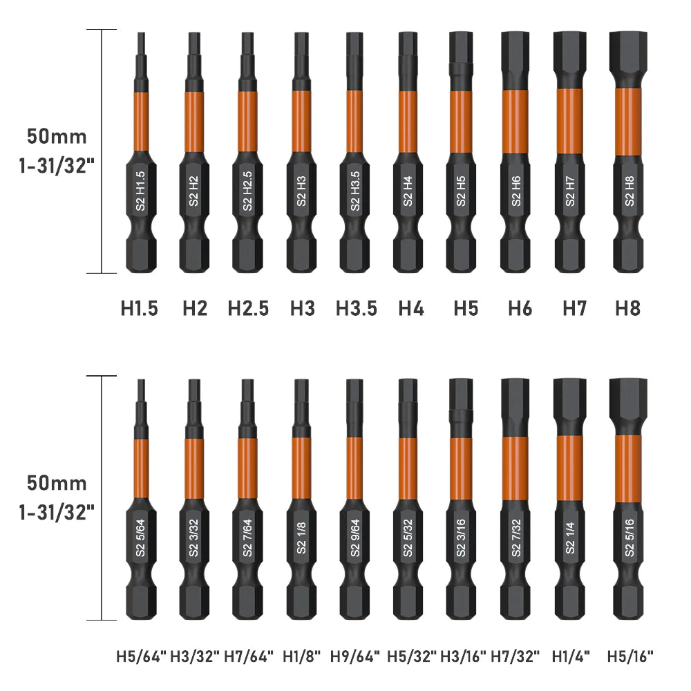 Impact Torx Bit Set-3/6 Inch (T7-T40) & Impact Hex Head Allen Wrench Drill Bit Set-2/4 Inch (H1.5-H8) With CNC Machined Tips,