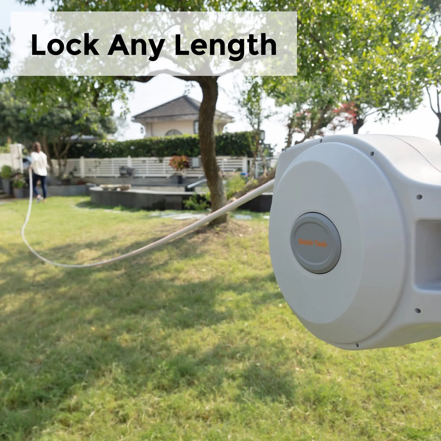 Giraffe Tools CW20 Retractable Garden Hose Reel 5/8" x 65 ft Heavy Duty Water Hose Reel, Swivel Bracket, Any Length Lock