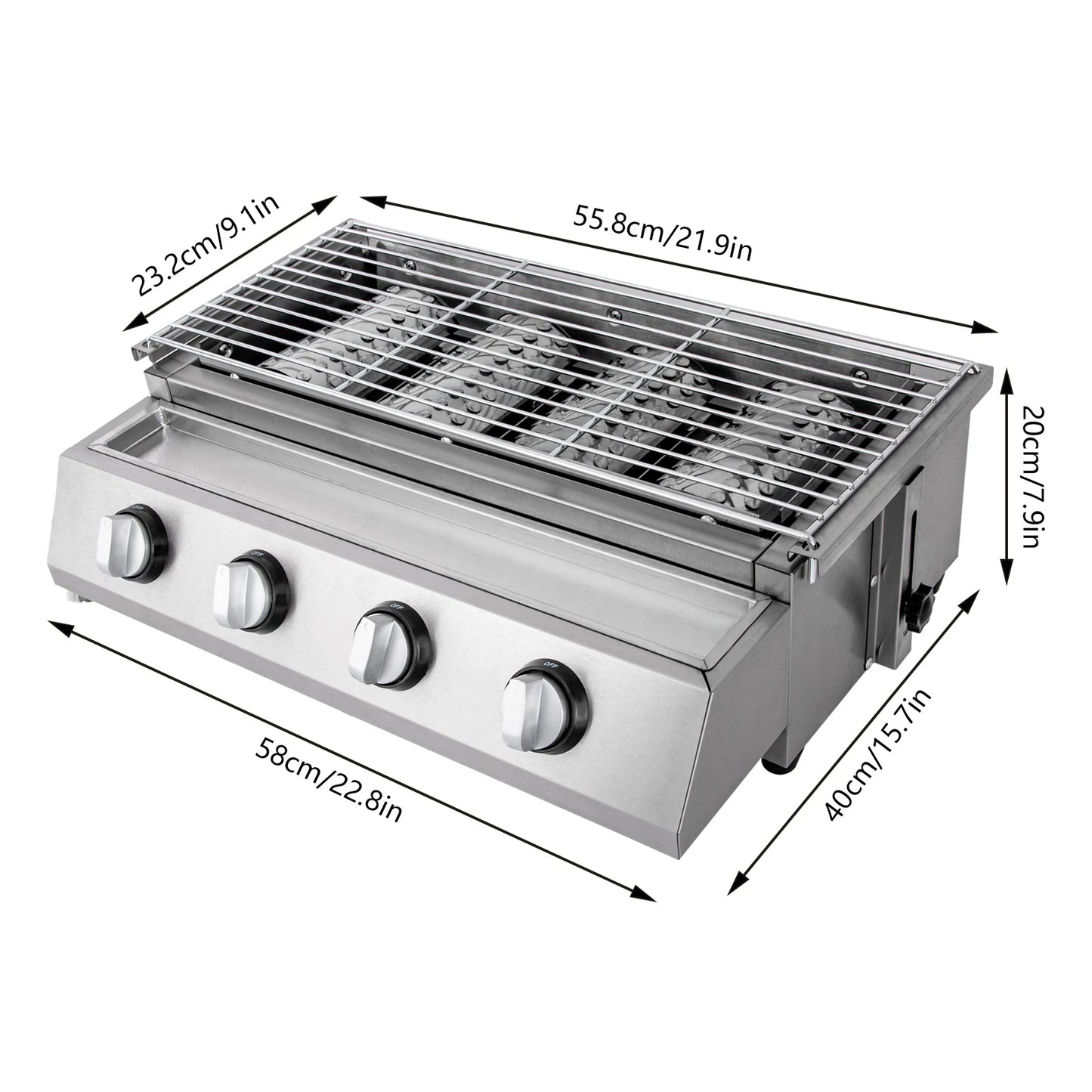 Stainless Steel Smokeless Barbecue Grill 4 Burners LPG Gas Grill Roaster Portable BBQ Grill Removable for Outdoor Patio Garden - Jimmys Supplies