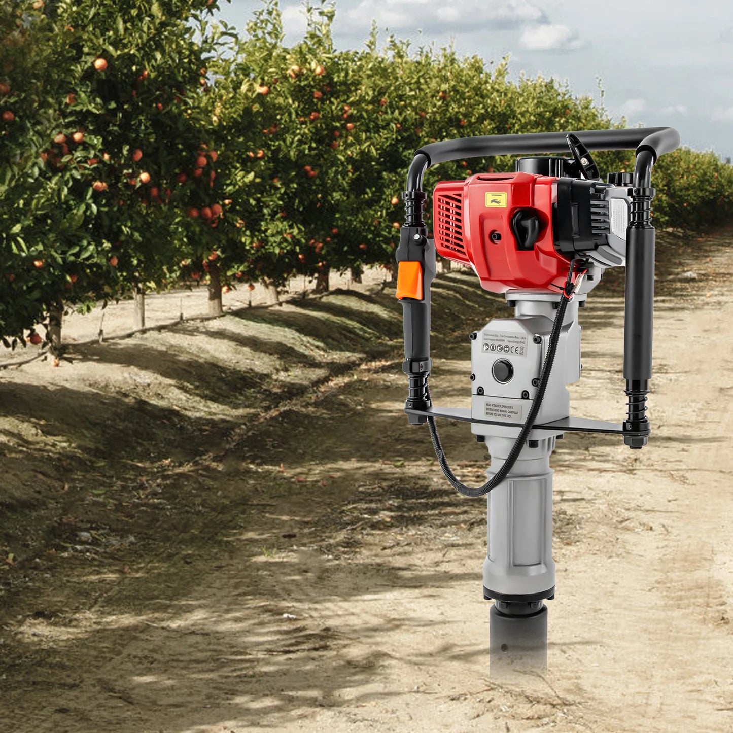 1900W Gasoline Pile Driver 52cc 2 Stroke Engine Post Driver Air Cooling Single-cylinder Petrol Garden Fencing Push Pile Tool