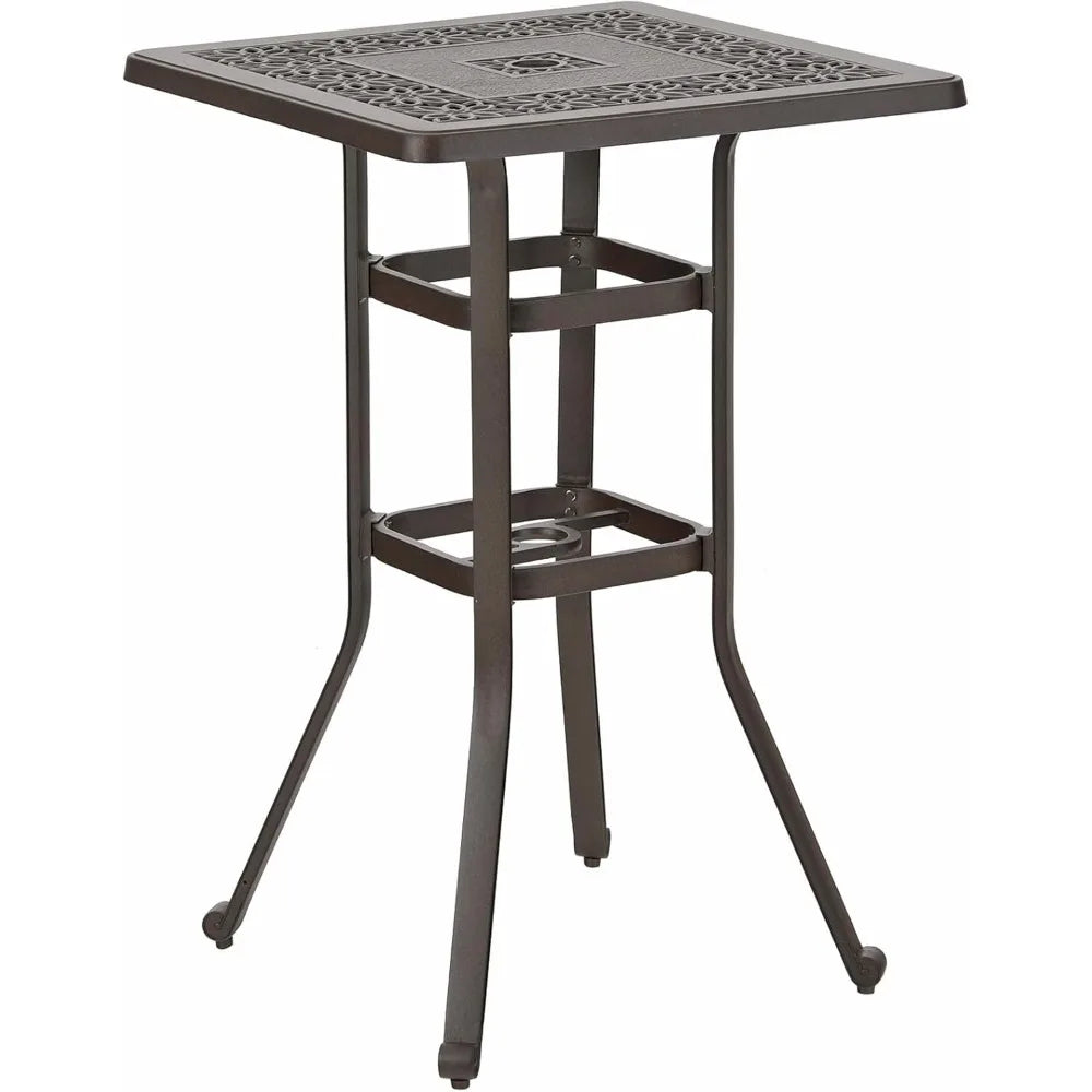 Cast Aluminium Patio Bar Height Table with 1.97" Umbrella Hole, Premium Bronze Outdoor Tall Pub Height Bistro Table for Porch - Jimmys Supplies