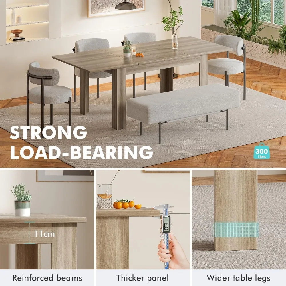 Extendable Dining Room Table for 6-10 Person, Plank and Beam Farmhouse Large Rectangular Kitchen Tables for Living Meeting Room - Jimmys Supplies