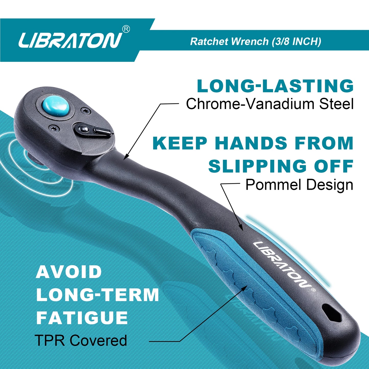 Libraton 3/8 Inch Ratchet Set with Teardrop Head and Comfort Grip Quick Release Reversible Design - Jimmys Supplies