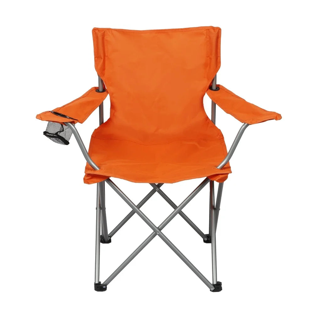 2 Pack Folding Camp Chairs with Cup Holder Portable Quad Frame Durable Outdoor Seating Tailgating Camping Sports Events