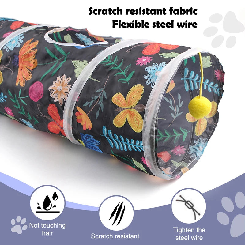 Funny Cat Toy Foldable Cat Channel Personalized Flowers Printed Pet Tunnel Toys Kitten Interactive Chase Toy Pet Supplies - Jimmys Supplies