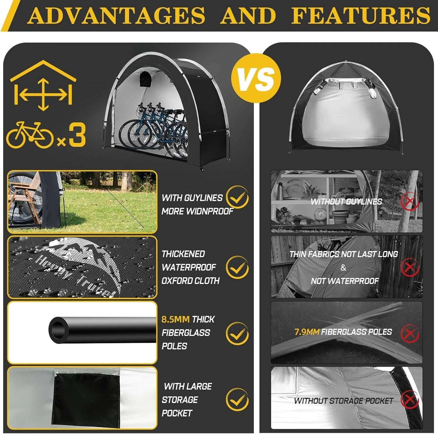 Bike Storage Shed Tent,Outdoor Portable Bicycle Storage Sheds with 210D Oxford Fabric PU4000 Waterproof for 2/3/4/6/8 Bikes